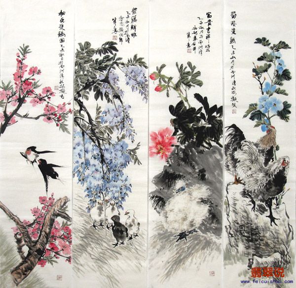 文秋林●四尺对开花鸟四条屏14-1.jpg