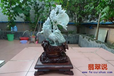 三彩雄鸡报晓精品摆件 缅甸老坑翡翠冰糯种摆件天然A货.jpg